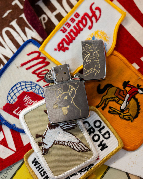 "Dapper Deer" Zippo - Hand-Engraved Lighter (Brushed Chrome)